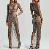 Robe fendue à manches longues et chemisier en strass